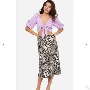 Express x Rocky Barnes Pastel Purple Linen Cotton Tie Front Crop Top SZ S